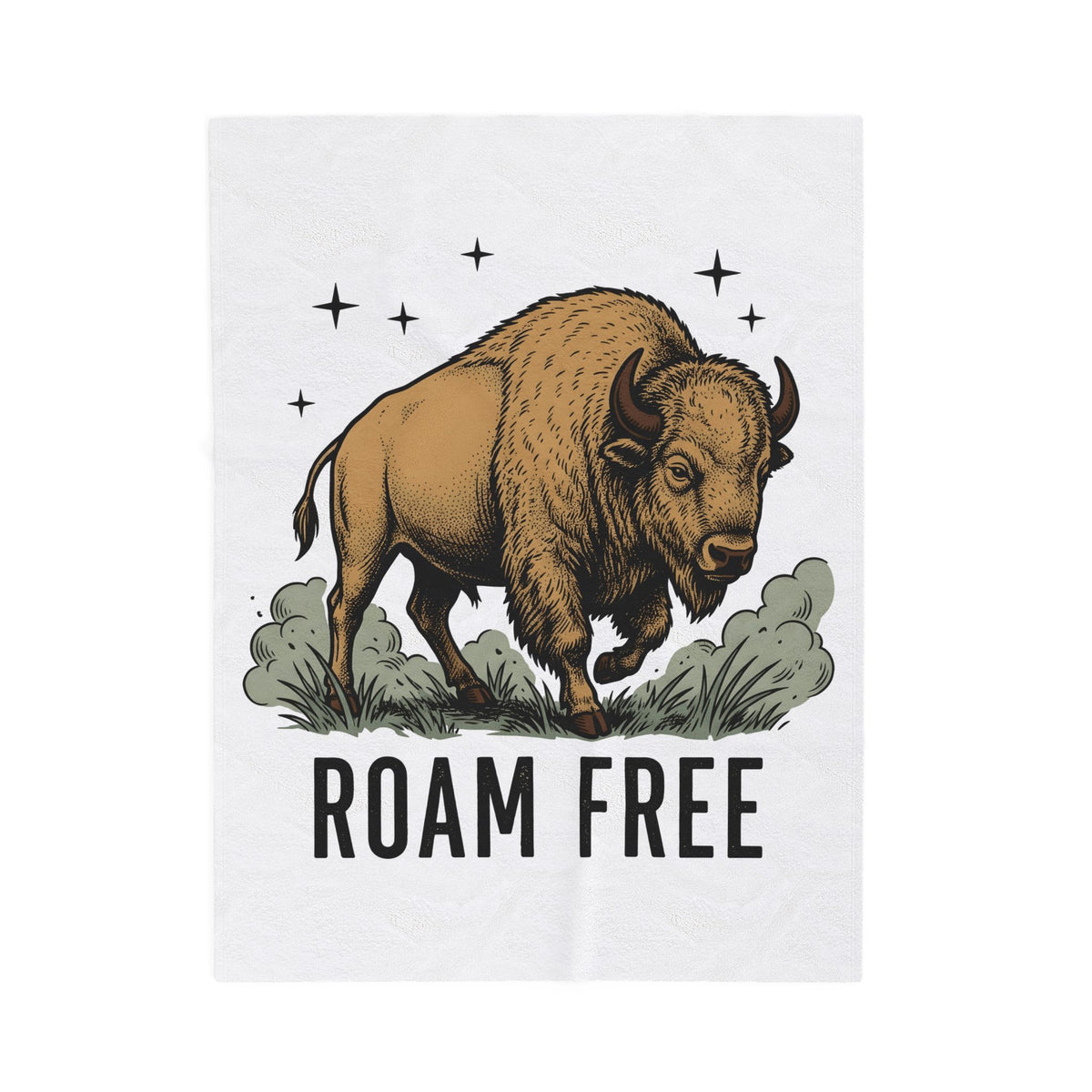 Buffalo Art Blanket Animal Environment Gift Women Rustic Blanket Bison Blanket Wildlife Fan Primitive Blanket Eco Graphic Line Art Star Symbols