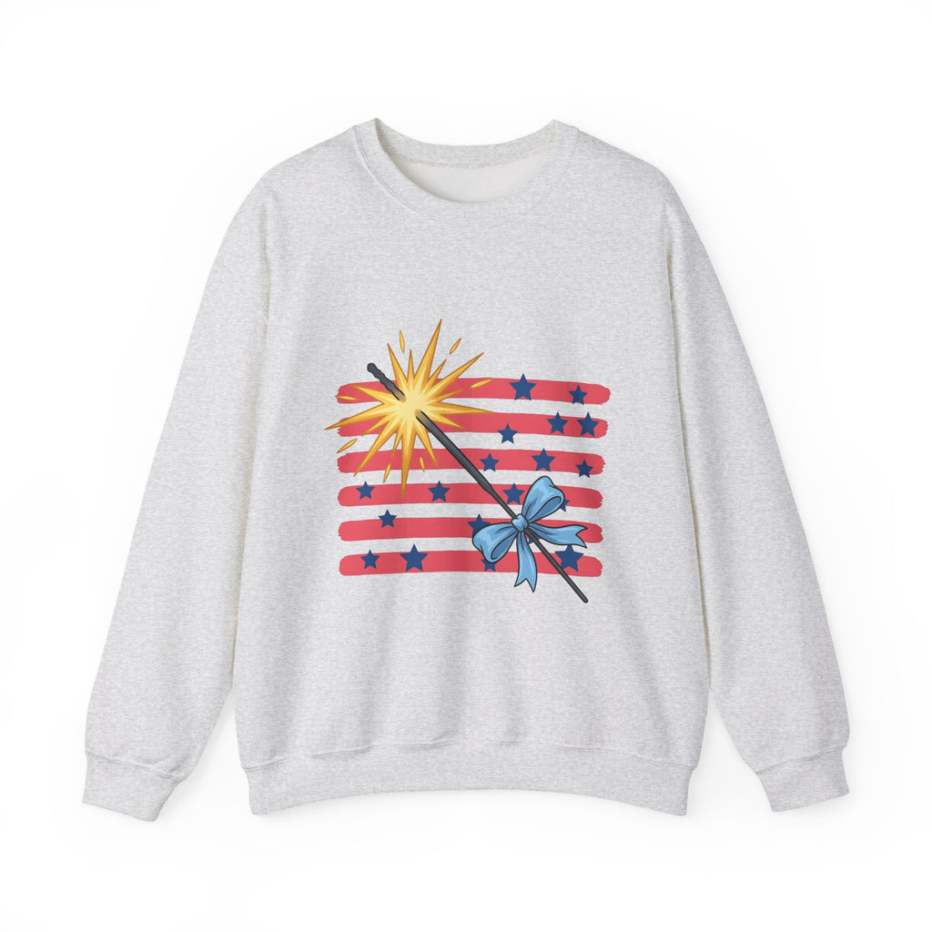 Sparkler Flag Sweatshirt 4th Of July Celebration Gift Women Patriotic Sweatshirt Wave Banner Sweatshirt Independence Day Fan American Sweatshirt Party Graphic