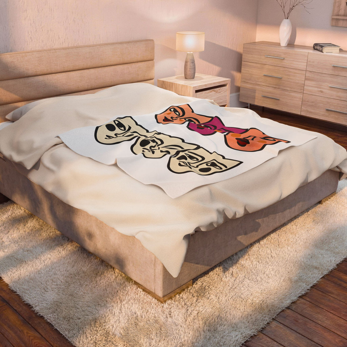 Abstract Faces Blanket Abstract Art Gift Women Modern Blanket Faces Blanket Art Fan Contemporary Blanket Artistic Graphic Minimal Bold Outlines