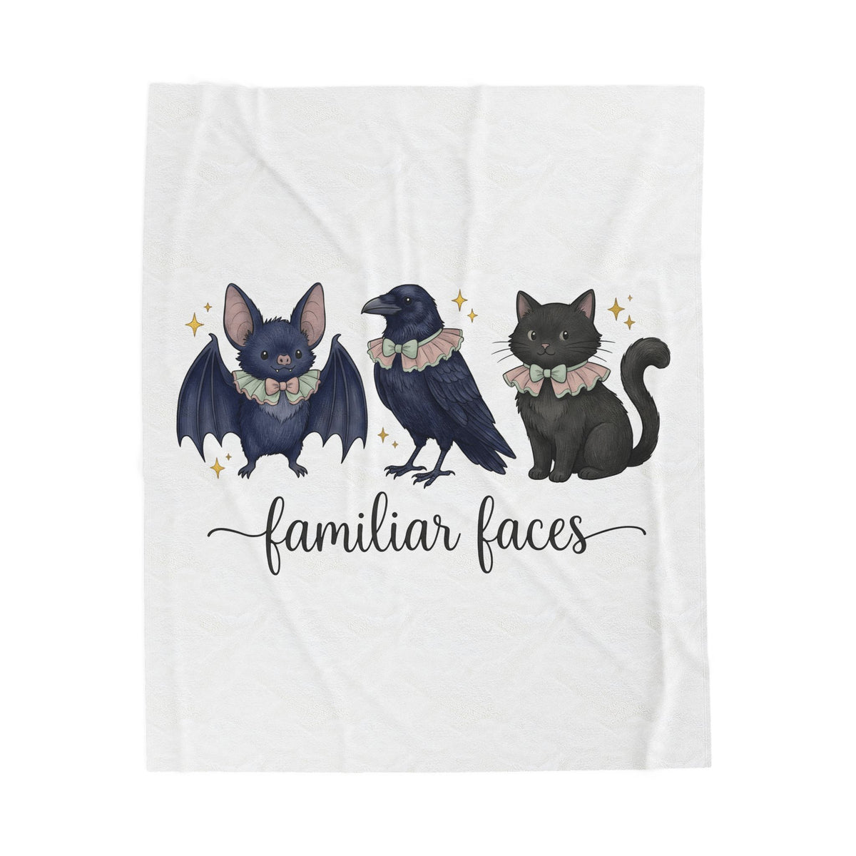 Bat Crow Cat Blanket Halloween Witch Gift Women Cute Blanket Animal Blanket Spooky Fan Cartoon Blanket Magical Graphic Hand