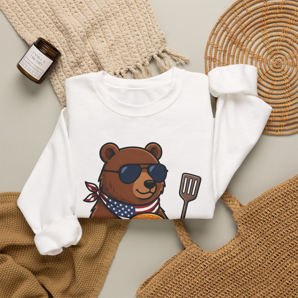 Bear Sandwich Sweatshirt 4th Of July Grilling Gift Women Comic Sweatshirt Sandwich Sweatshirt Independence Fan Cartoon Sweatshirt Barbecue Graphic Vintage