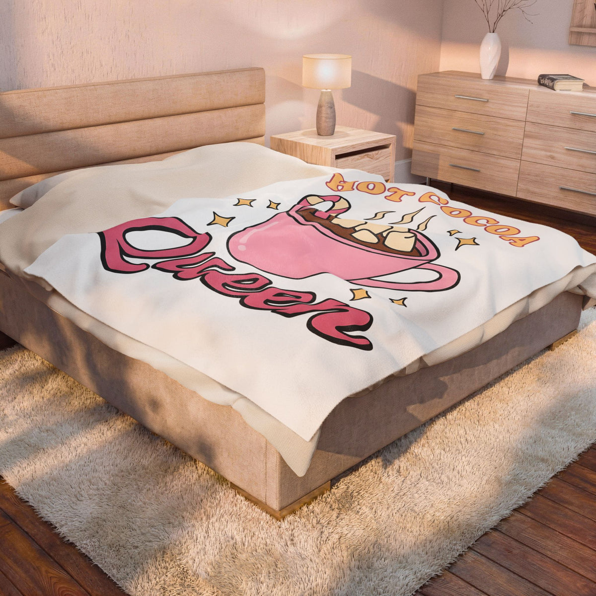 Hot Chocolate Cup Cocoa Winter Gift Line Mug Chocolate Fan Drawing Nostalgic White Marshmallows Blanket
