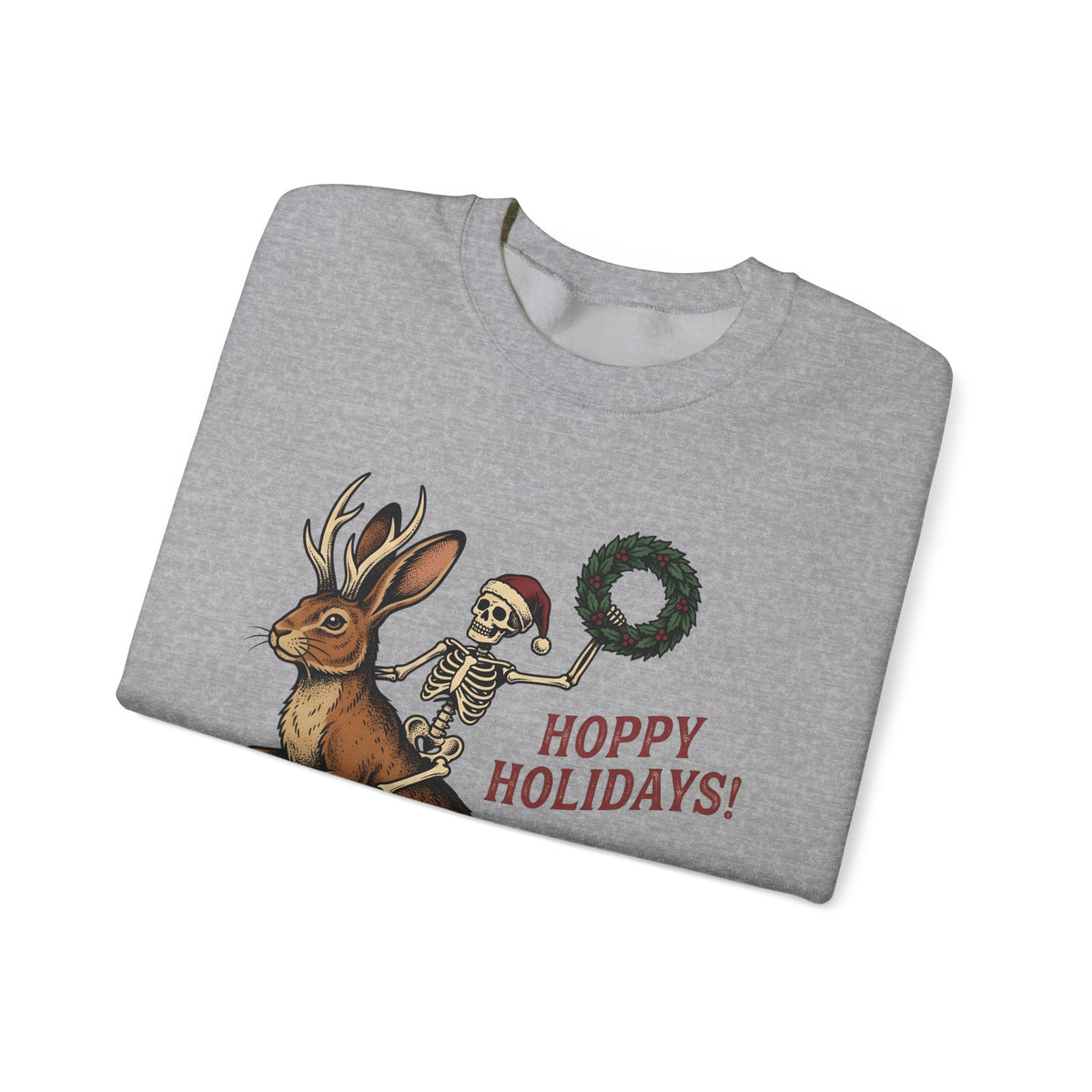Jackalope Skull Sweatshirt Christmas Jokes Gift Women Antique Sweatshirt Rabbit Skull Sweatshirt Xmas Fan Vintage Sweatshirt Pun Graphic Doodle Circle Sweatshirt