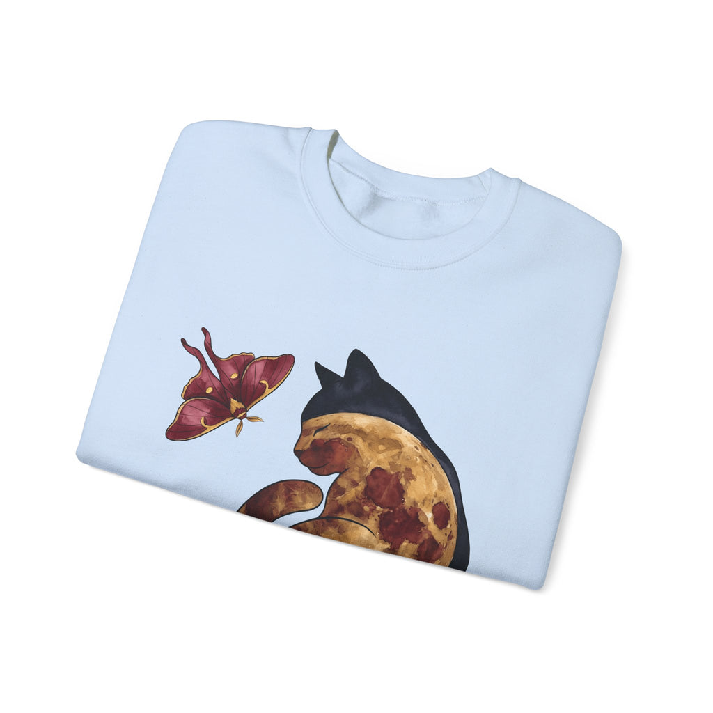 Night Cat Sweatshirt Cat Cosmos Gift Women Paint Sweatshirt Kitty Sweatshirt Cat Fan Artistic Sweatshirt Universe Graphic Galaxy Moth Sweatshirt