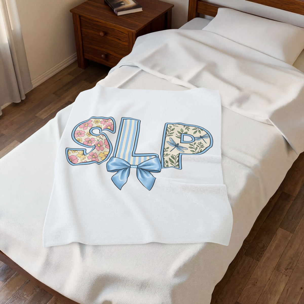 Floral Dragonfly Monogram Blanket Speech Therapist Educator Gift Women Whimsical Blanket Monogram Blanket Speech Pathology Enthusiast Whimsy