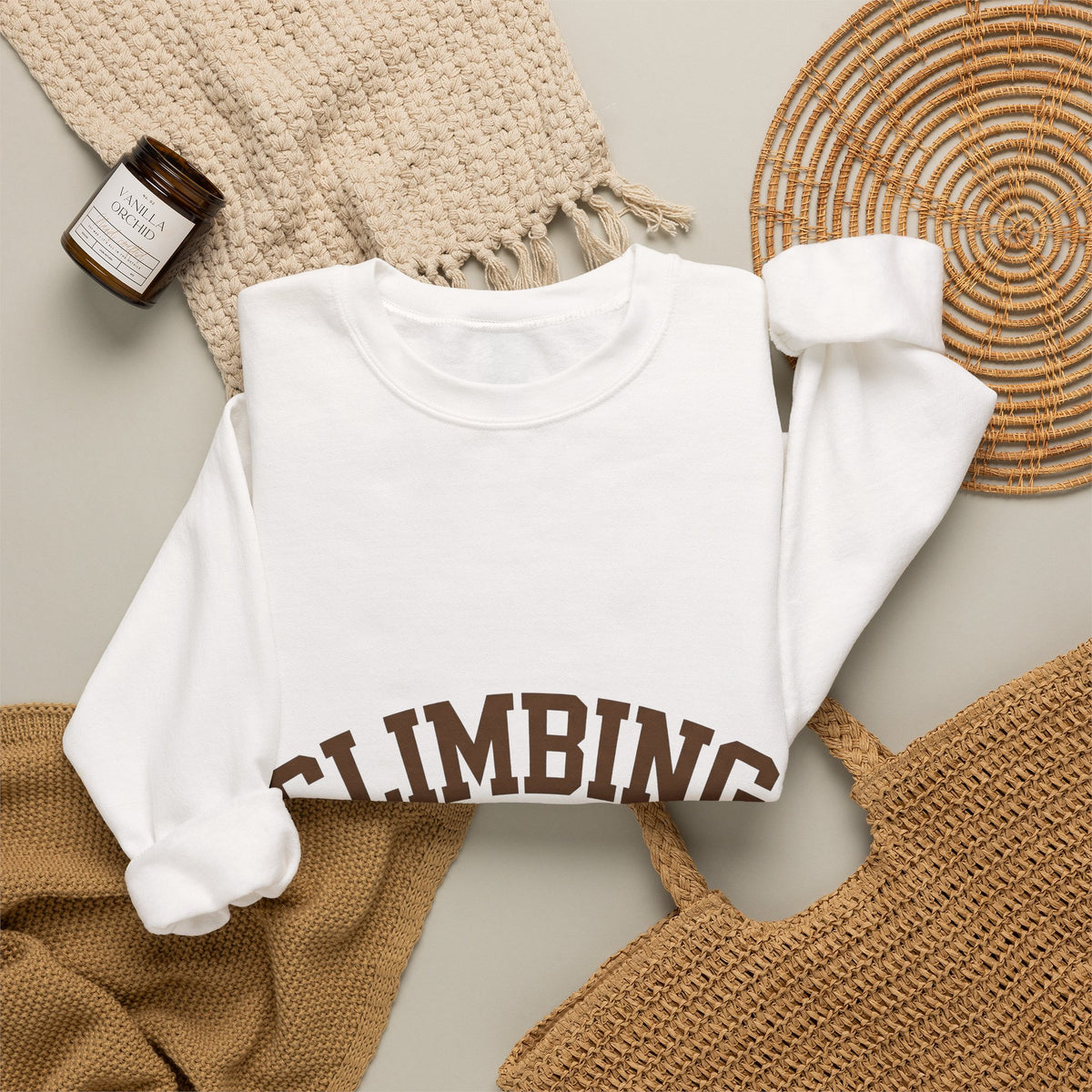 Climbing Text Sweatshirt Climbing Fitness Gift Women Bold Sweatshirt Boulder Sweatshirt Climber Enthusiast Graphic Sweatshirt Workout Graphic Retro Arched
