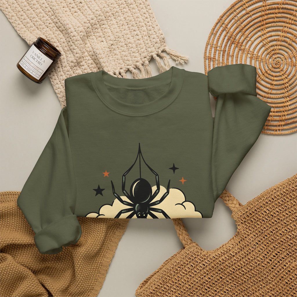 Spider Flask Sweatshirt Halloween Eerie Gift Women Typography Sweatshirt Flask Sweatshirt Horror Fan Gothic Sweatshirt Spooky Graphic Classic Glitter Sweatshirt