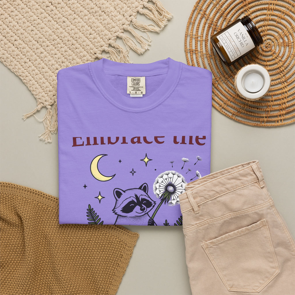 Raccoon Seed T-Shirt Cute Wildlife Gift Women Fanciful T-Shirt Trash Panda T-Shirt Adorable Fan Whimsical T-Shirt Animal Graphic Doodle Lunar