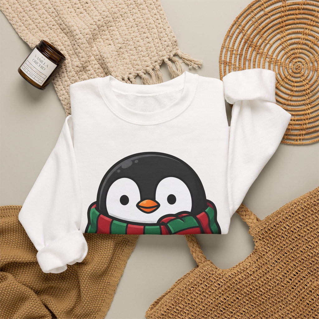Penguin Clipart Sweatshirt Animals Festive Gift Women Kawaii Sweatshirt Pinguin Sweatshirt Wildlife Fan Cute Sweatshirt Holiday Graphic Comic Neck Wrap Sweatshirt