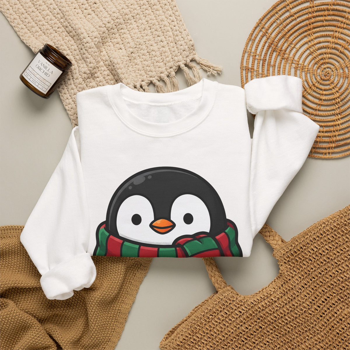 Penguin Clipart Sweatshirt Animals Festive Gift Women Kawaii Sweatshirt Pinguin Sweatshirt Wildlife Fan Cute Sweatshirt Holiday Graphic Comic Neck Wrap Sweatshirt
