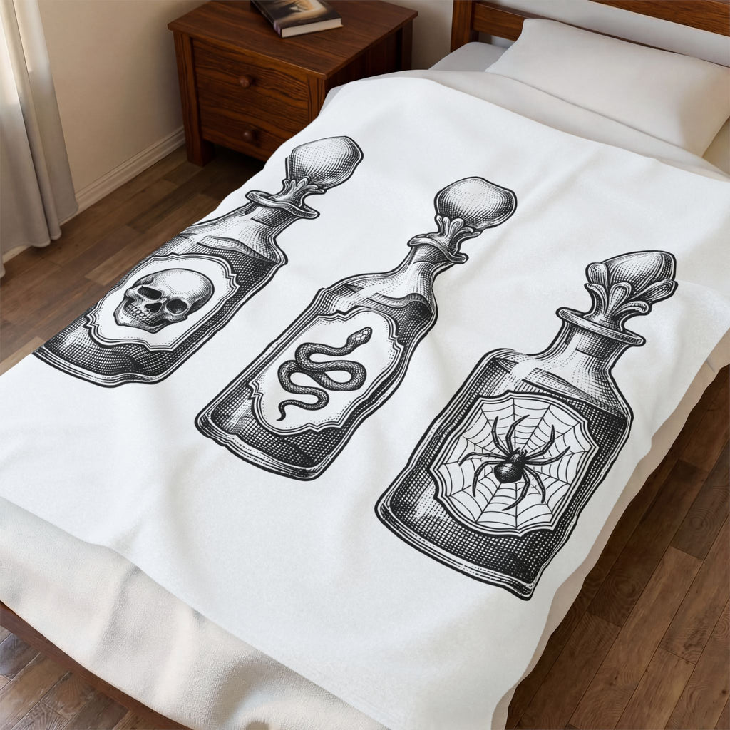 Elixir Jars Blanket Boho Chic Party Gift Women Hand Drawn Blanket Apothecary Jars Blanket Bohemian Fan Illustrated Blanket Rave Graphic Macabre