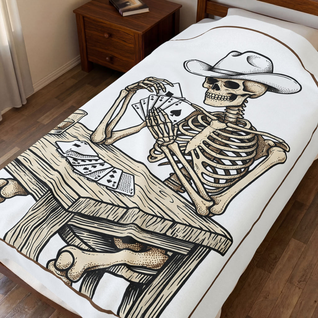 Skeleton Rancher Blanket Halloween Cowboy Gear Gift Women Shabby Chic Blanket Skeleton Blanket Horror Fan Distressed Graphic Blanket Doodle Card