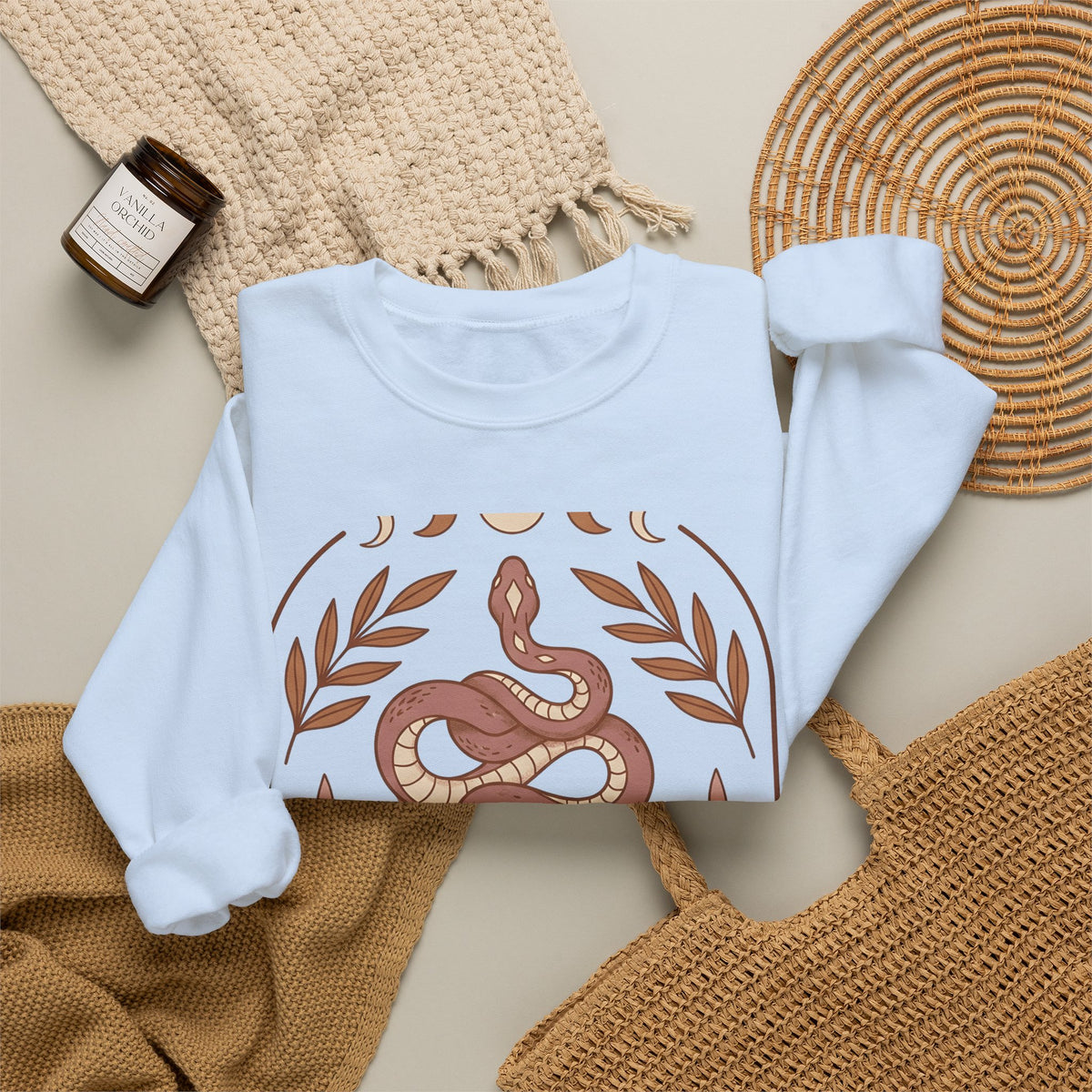 Snake Sun Sweatshirt Boho Chic Crystals Gift Women Tribal Sweatshirt Serpent Sweatshirt Bohemian Fan Primitive Sweatshirt Crystal Graphic Line Art Moon Phases