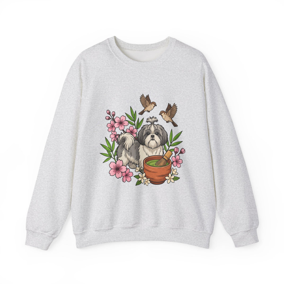 Shih Tzu Puppy Sweatshirt Dog Botanical Gift Women Cute Sweatshirt Puppy Sweatshirt Dog Fan Pup Sweatshirt Floral Graphic Sketch Sakura Flowers Sweatshirt