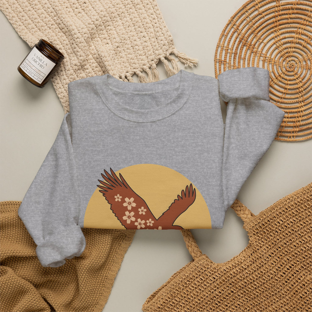 Floral Eagle Sweatshirt Boho Chic Nature Gift Women Boho Sweatshirt Bird Sweatshirt Bohemian Fan Tribal Graphic Sweatshirt Minimalist Mountains Sweatshirt