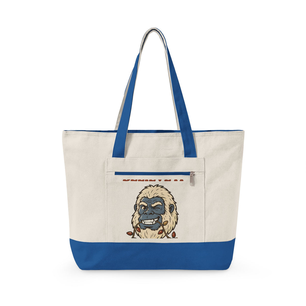 Abominable Snowman Face Tote Bag Christmas Jokes Gift Women Comic Tote Bag Yeti Tote Bag Xmas Fan Cartoon Tote Bag Pun Graphic Retro Holiday Lights