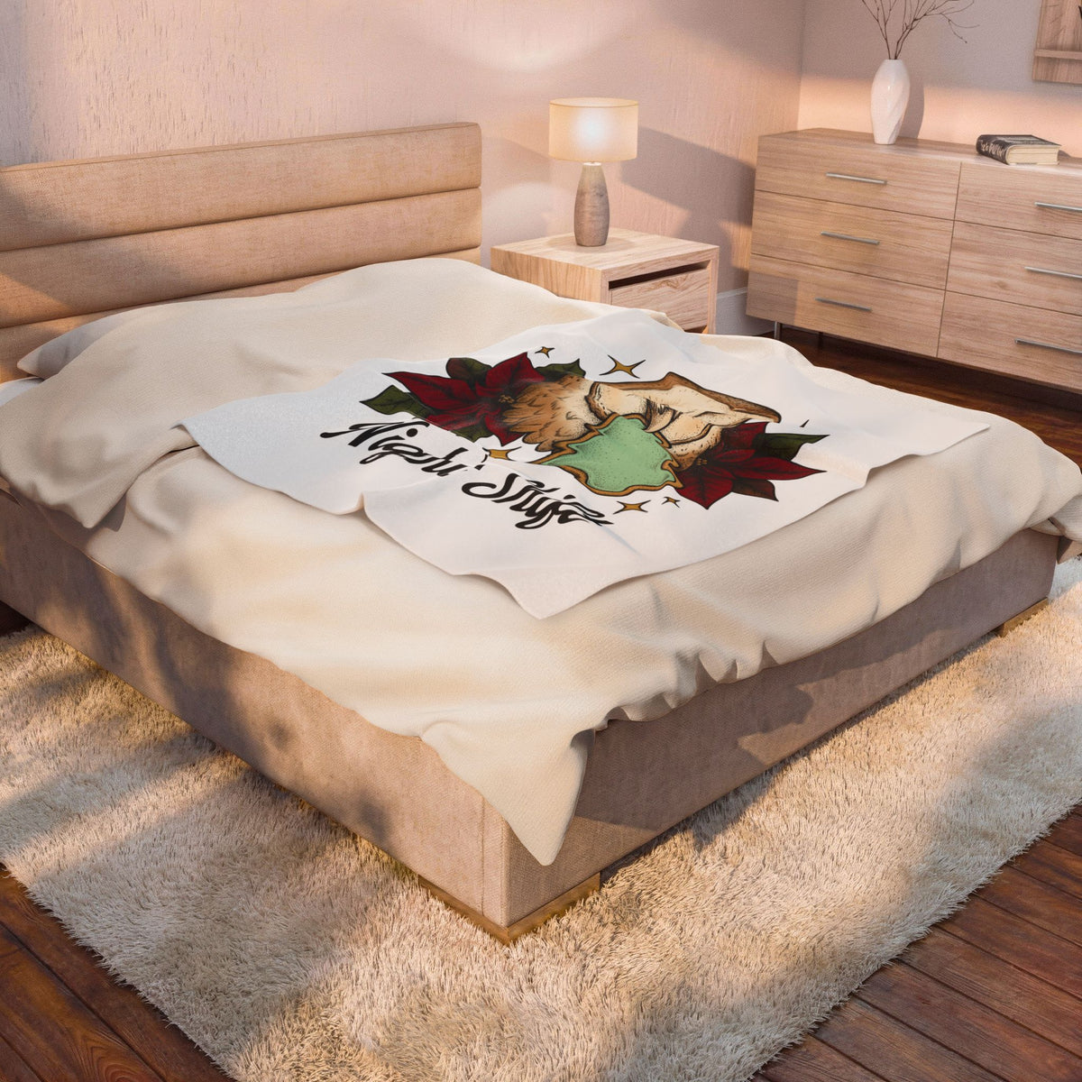 Owl Cookie Blanket Christmas Animal Gift Women Tattoo Blanket Owl Treat Blanket Xmas Fan Tattooed Blanket Wildlife Graphic Vintage Poinsettia