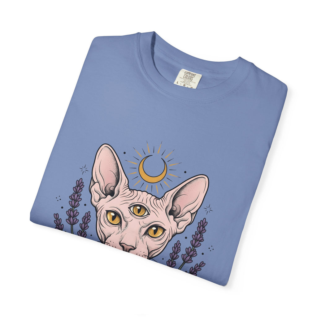 Sphynx Cat T-Shirt Boho Chic Metaphysical Gift Women Line Art T-Shirt Hairless Cat T-Shirt Bohemian Fan Minimalist T-Shirt Spiritual Graphic Folk