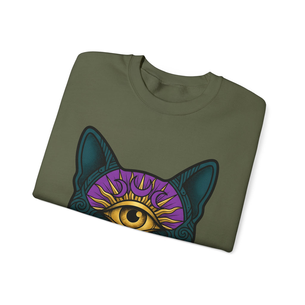 Cat Head Sweatshirt Cat Occult Gift Women Surreal Sweatshirt Kitty Sweatshirt Feline Fan Abstract Sweatshirt Mystical Graphic Tribal Jewels Sweatshirt