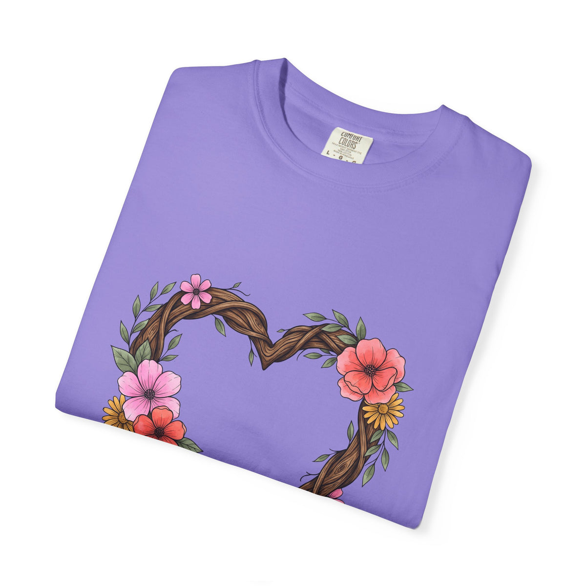 Floral Heart T-Shirt Boho Chic Nature Gift Women Hand Drawn T-Shirt Heart T-Shirt Bohemian Fan Illustrated T-Shirt Environmental Graphic Botanical