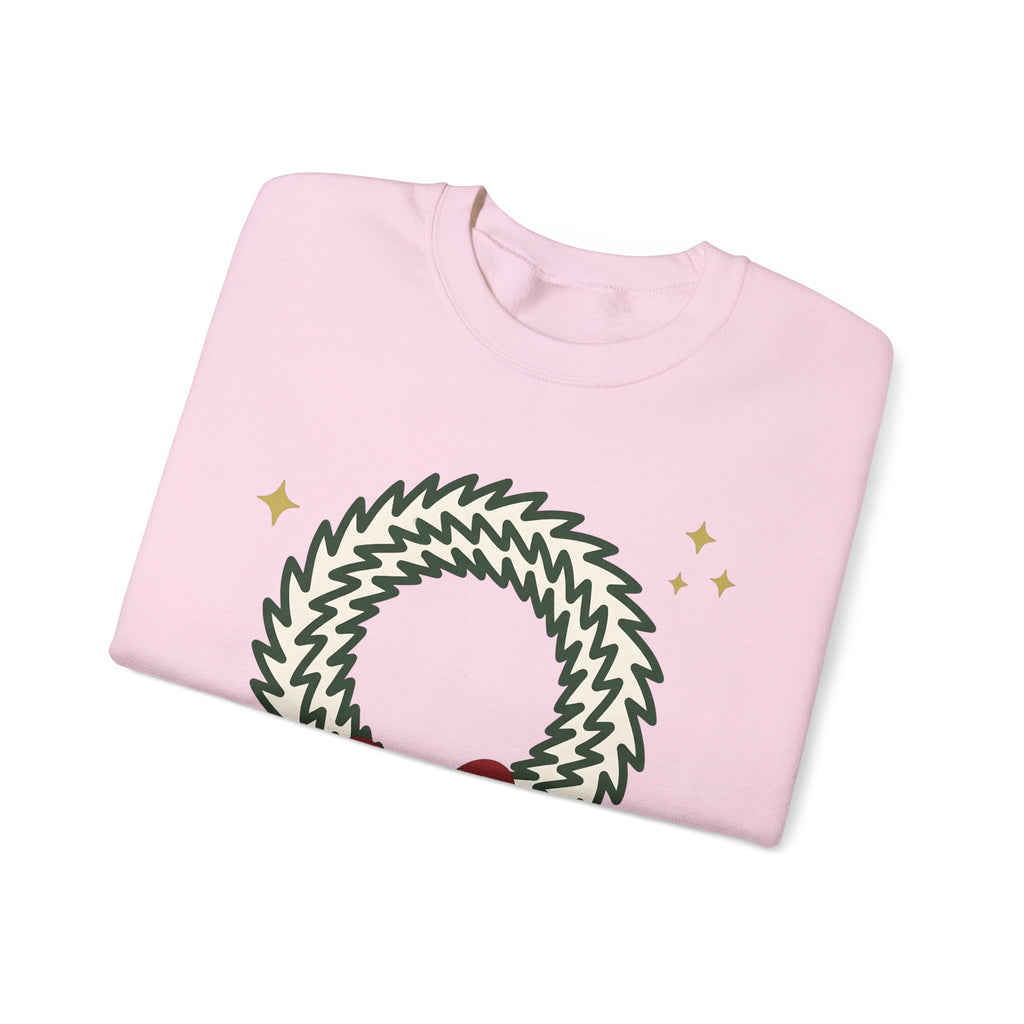 Holiday Wreath Sweatshirt Christmas Seasonal Gift Women Simple Sweatshirt Wreath Sweatshirt Xmas Fan Minimalist Sweatshirt Seasonal Graphic Sketch Red Ribbon