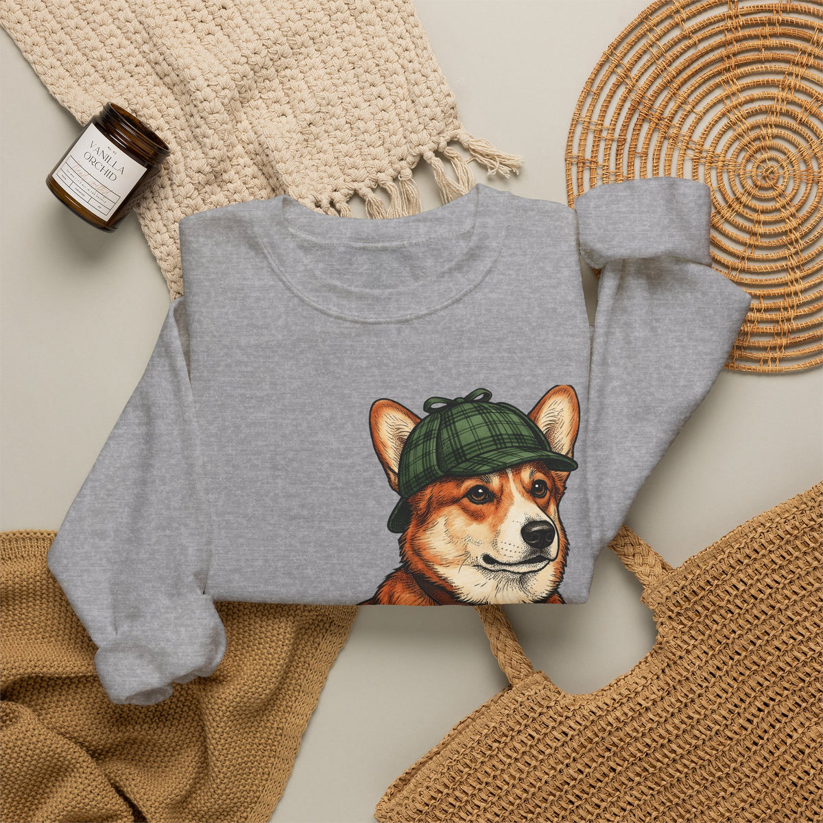 Corgi Puppy Dog Animals Gift Sketch Puppy Dog Fan Canine Doggy Retro Detective Cap Sweatshirt