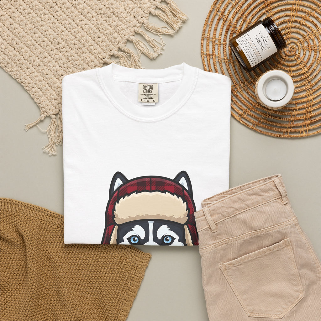 Husky Pup T-Shirt Dog Companion Gift Women Illustration T-Shirt Siberian Husky T-Shirt Dog Fan Husky Graphic T-Shirt Manga Winter Cap T-Shirt