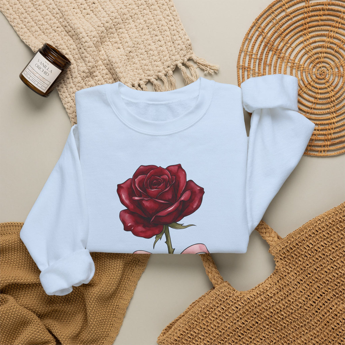 Rose Flower Sweatshirt Floral Romantic Gift Women Watercolor Sweatshirt Flower Sweatshirt Floral Fan Painted Sweatshirt Lovely Graphic Hand Drawn Bow Sweatshirt