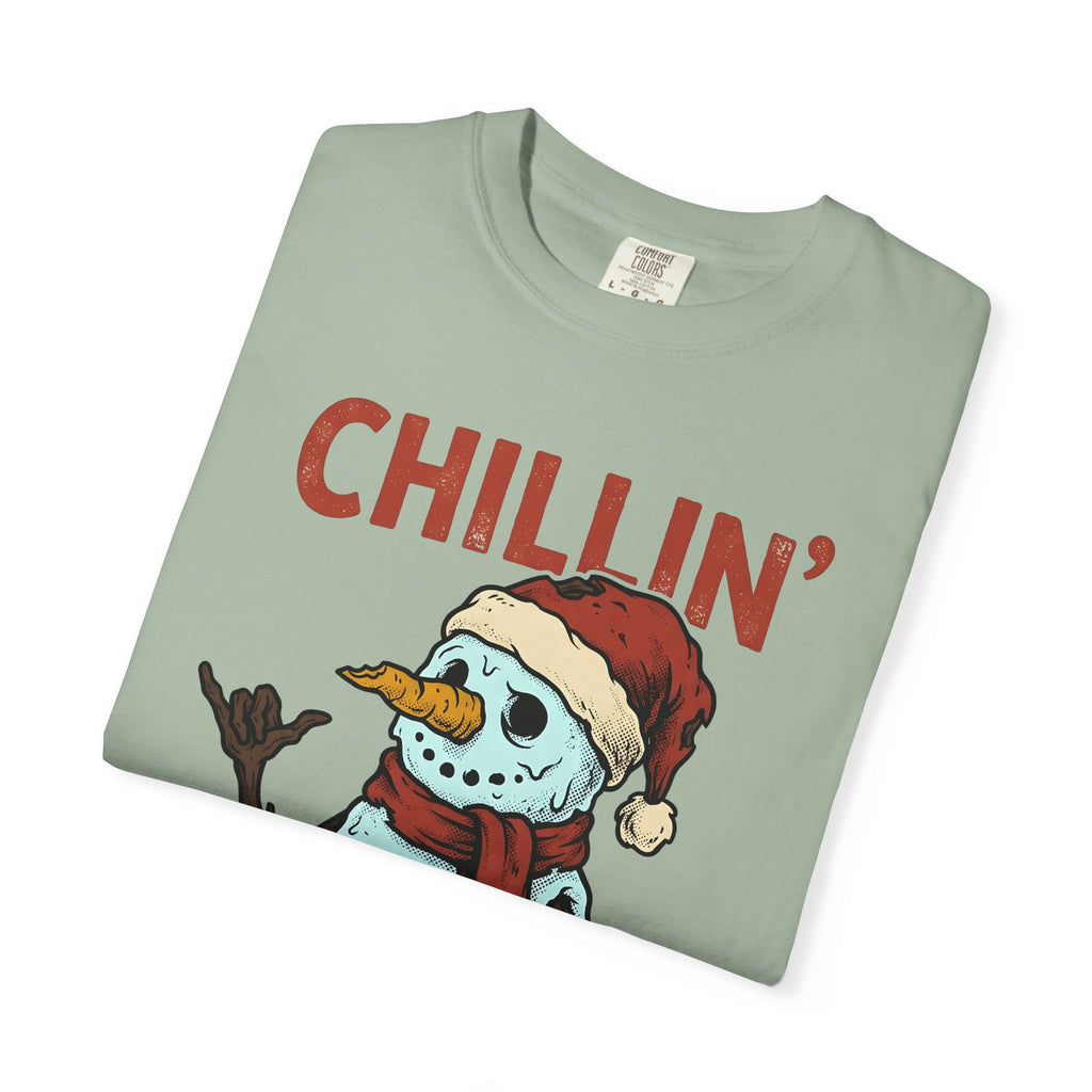 Skull Snowman T-Shirt Christmas Cold Gift Women Comic T-Shirt Skeleton Snowman T-Shirt Xmas Fan Cartoon T-Shirt Frosty Graphic Retro Christmas Hat