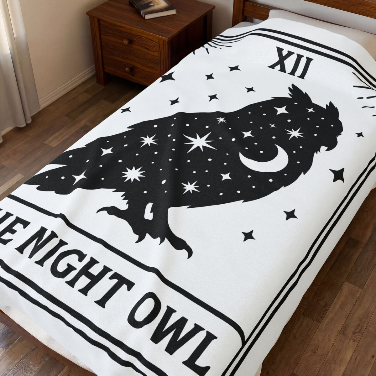 Owl Silhouette Blanket Boho Chic Tarot Gift Women Celestial Blanket Hoot Blanket Bohemian Fan Mystical Blanket Oracle Graphic Vintage Stars Blanket