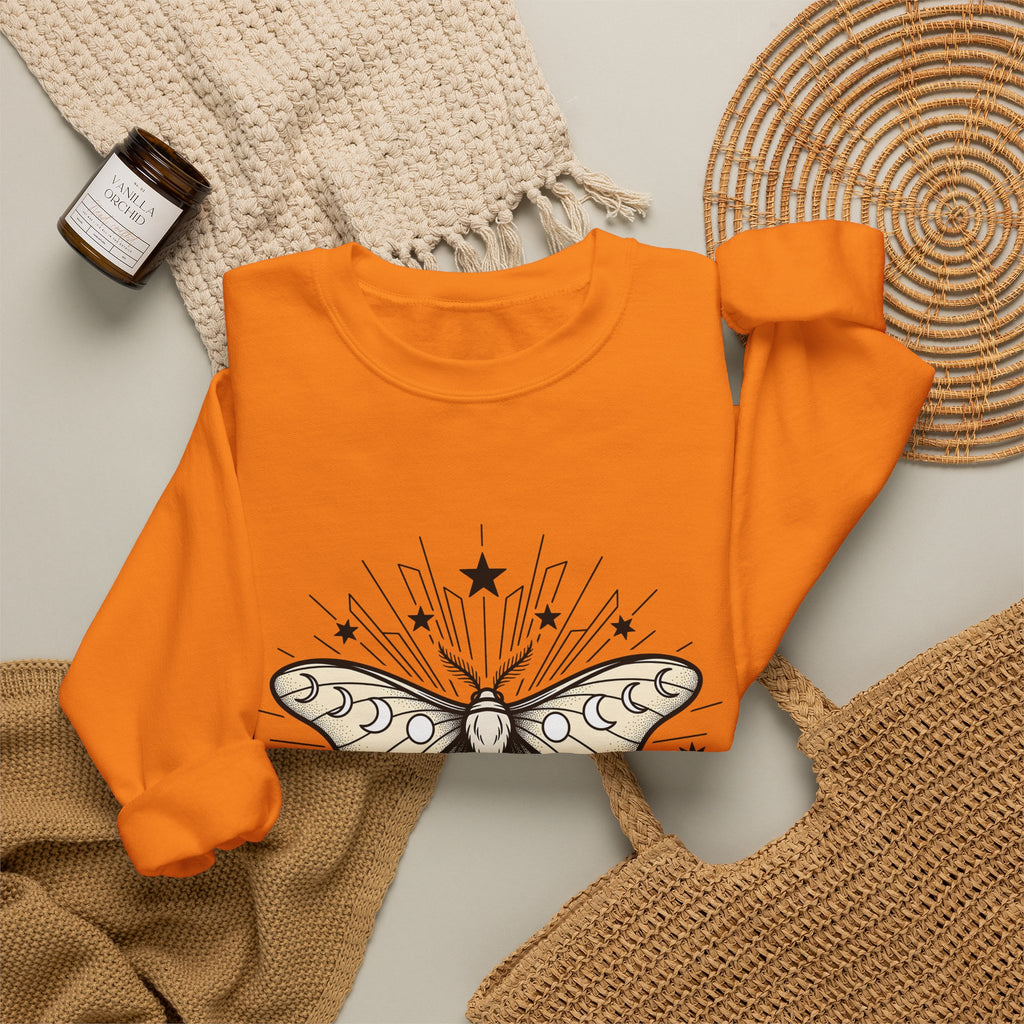 Luna Moth Sweatshirt Boho Chic Zodiac Gift Women Outline Sweatshirt Actias Luna Sweatshirt Hippie Fan Hand Drawn Sweatshirt Astrology Graphic Retro Star Shapes