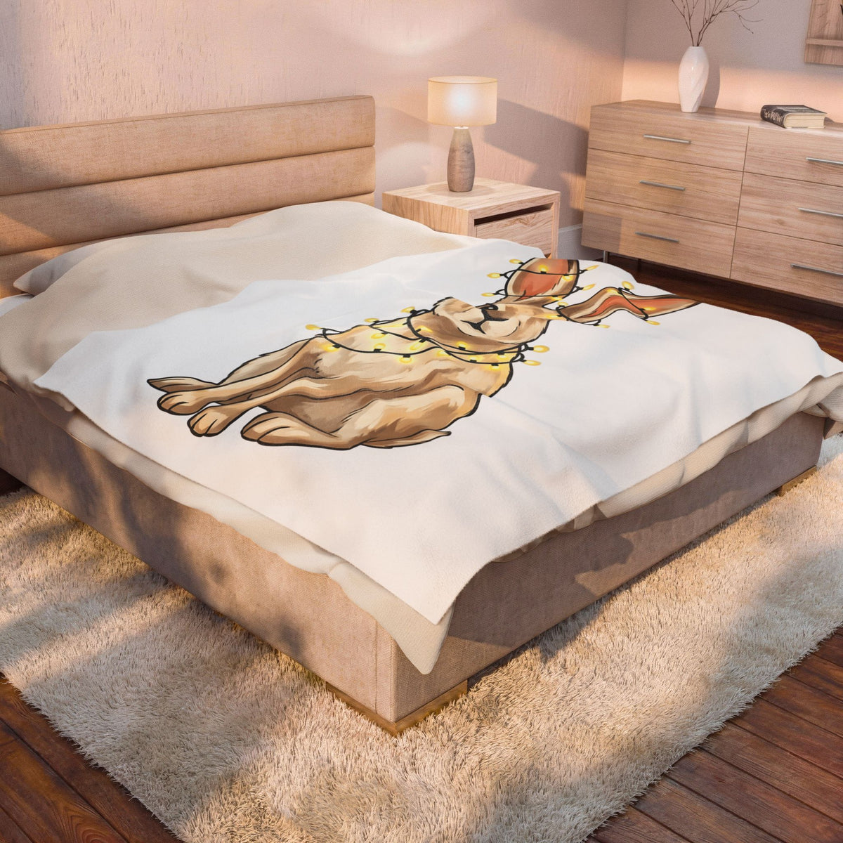 Bunny Blanket Animals Holiday Gift Women Cute Blanket Rabbit Blanket Pet Fan Cute Blanket Christmas Graphic Hand Drawn String Lights Blanket