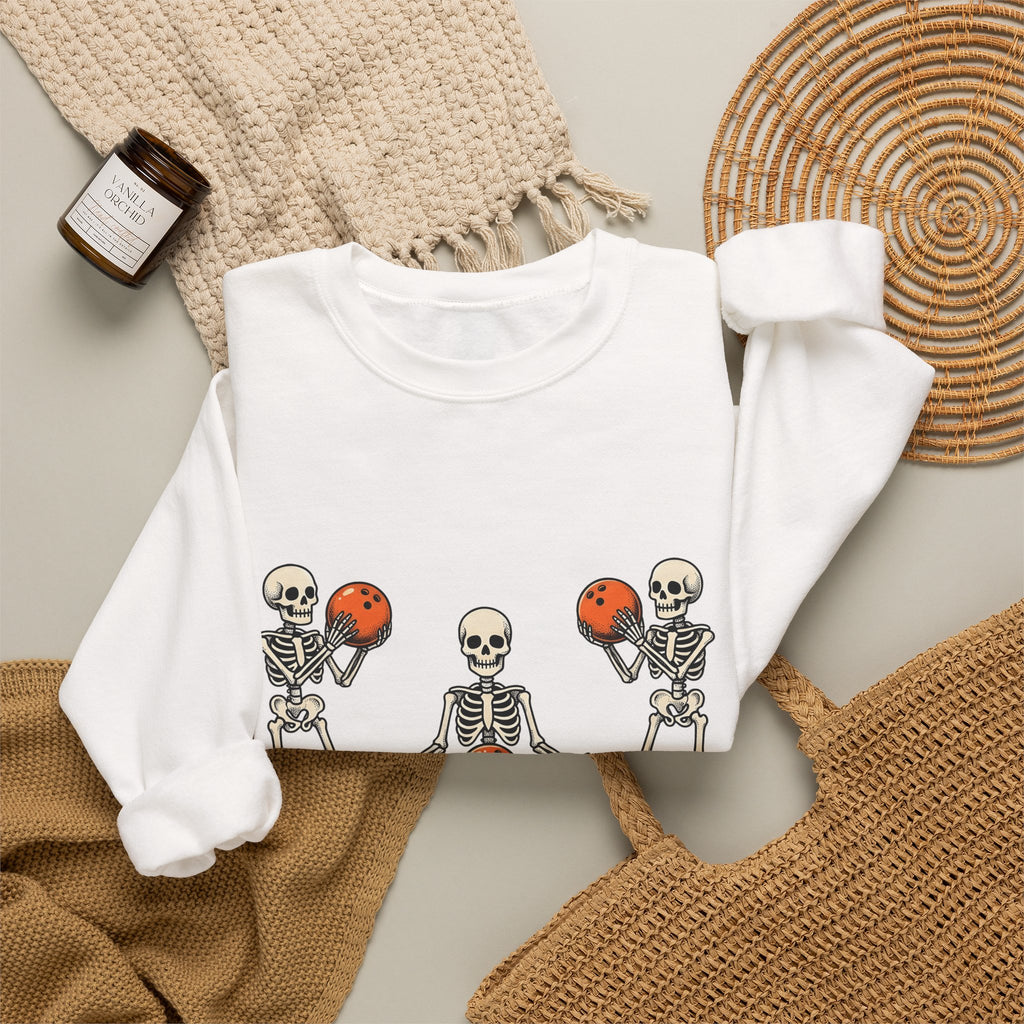 Skull Bowling Sweatshirt Bowling Satire Gift Women Caricature Sweatshirt Skull Sweatshirt Bowling Fan Cartoon Sweatshirt Satire Graphic Classic Orange Kicks