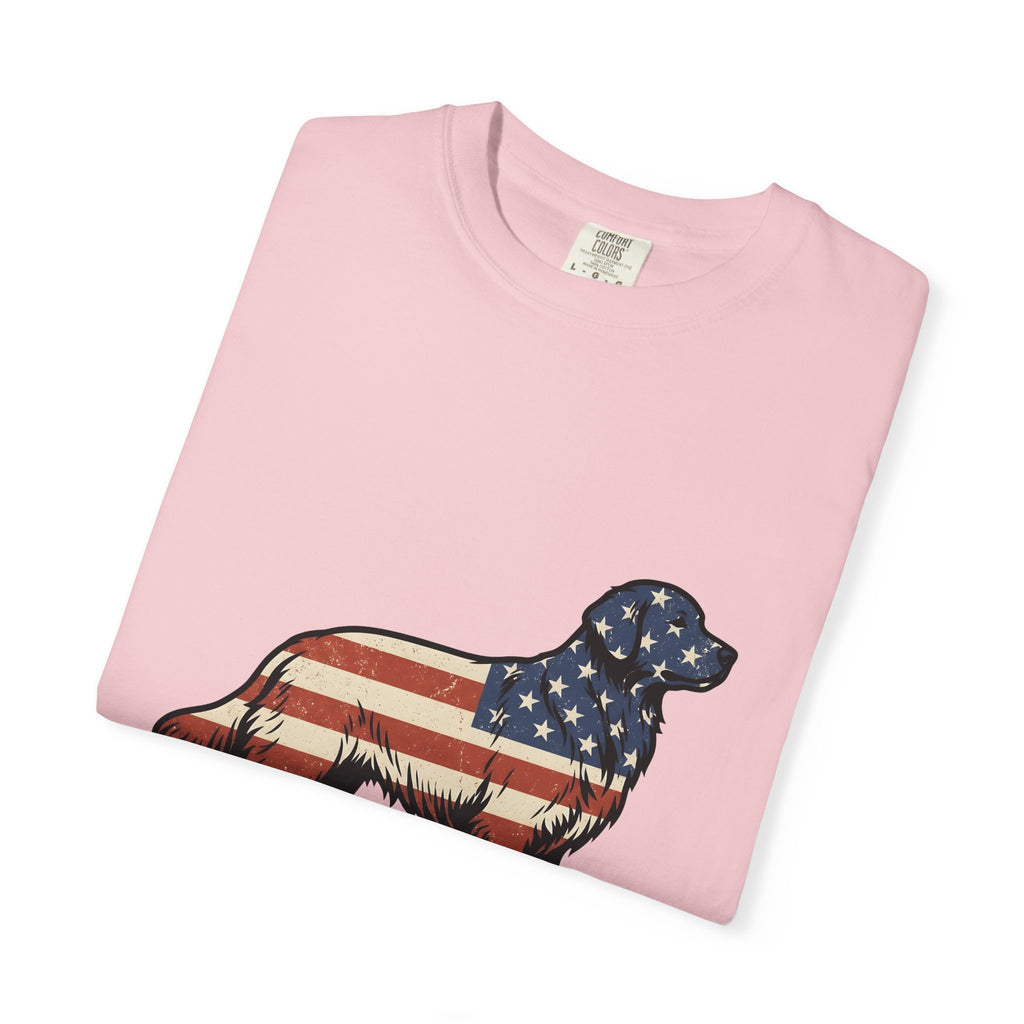 Golden Retriever T-Shirt 4th Of July Pets Gift Women Retro T-Shirt Dog T-Shirt Independence Day Fan Vintage T-Shirt Animal Graphic Sketch Usa Flag