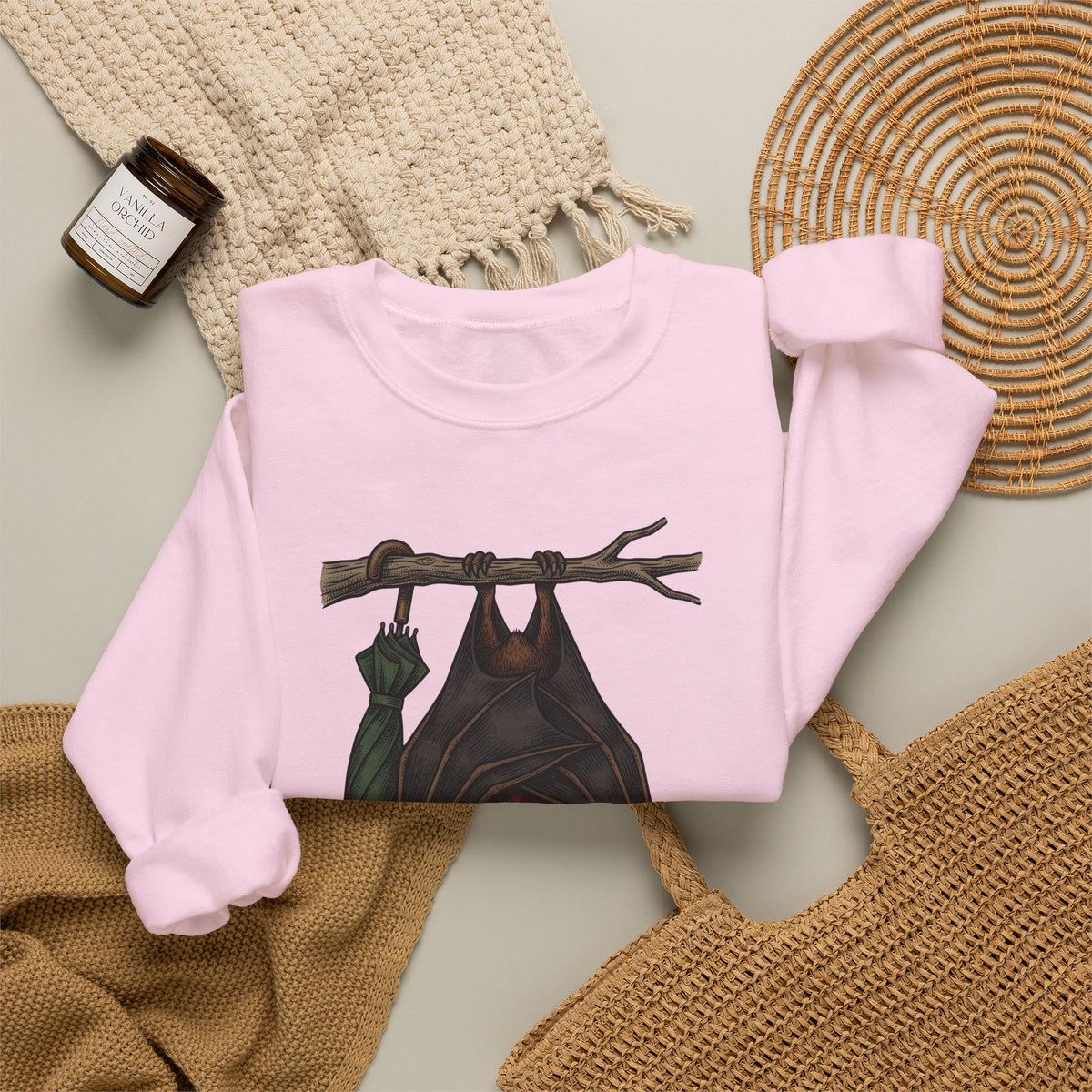 Bat Clipart Sweatshirt Funny Creature Gift Women Doodle Sweatshirt Bat Sweatshirt Humor Fan Cartoon Sweatshirt Beast Graphic Classic Parasol Sweatshirt