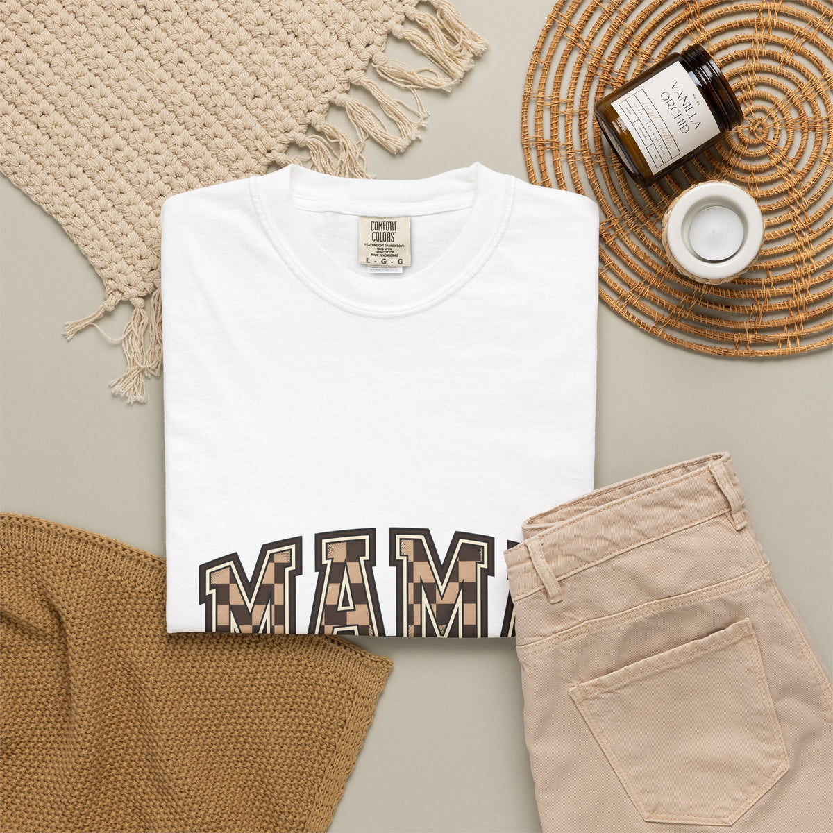 Checkered Varsity Letters T-Shirt Mama Baby Gift Women Powerful T-Shirt Varsity Jacket T-Shirt Mom Fan Bold T-Shirt Infant Graphic Old School Grid
