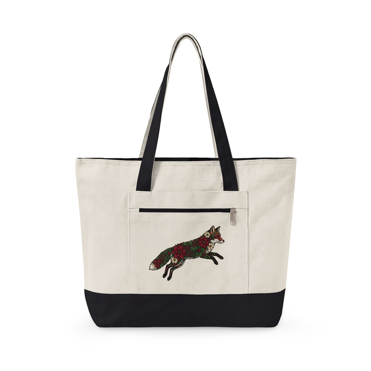 Fox Flower Holiday Winter Gift Floral Flower Christmas Fan Floral Snowflake Retro Pine Cone Tote Bag