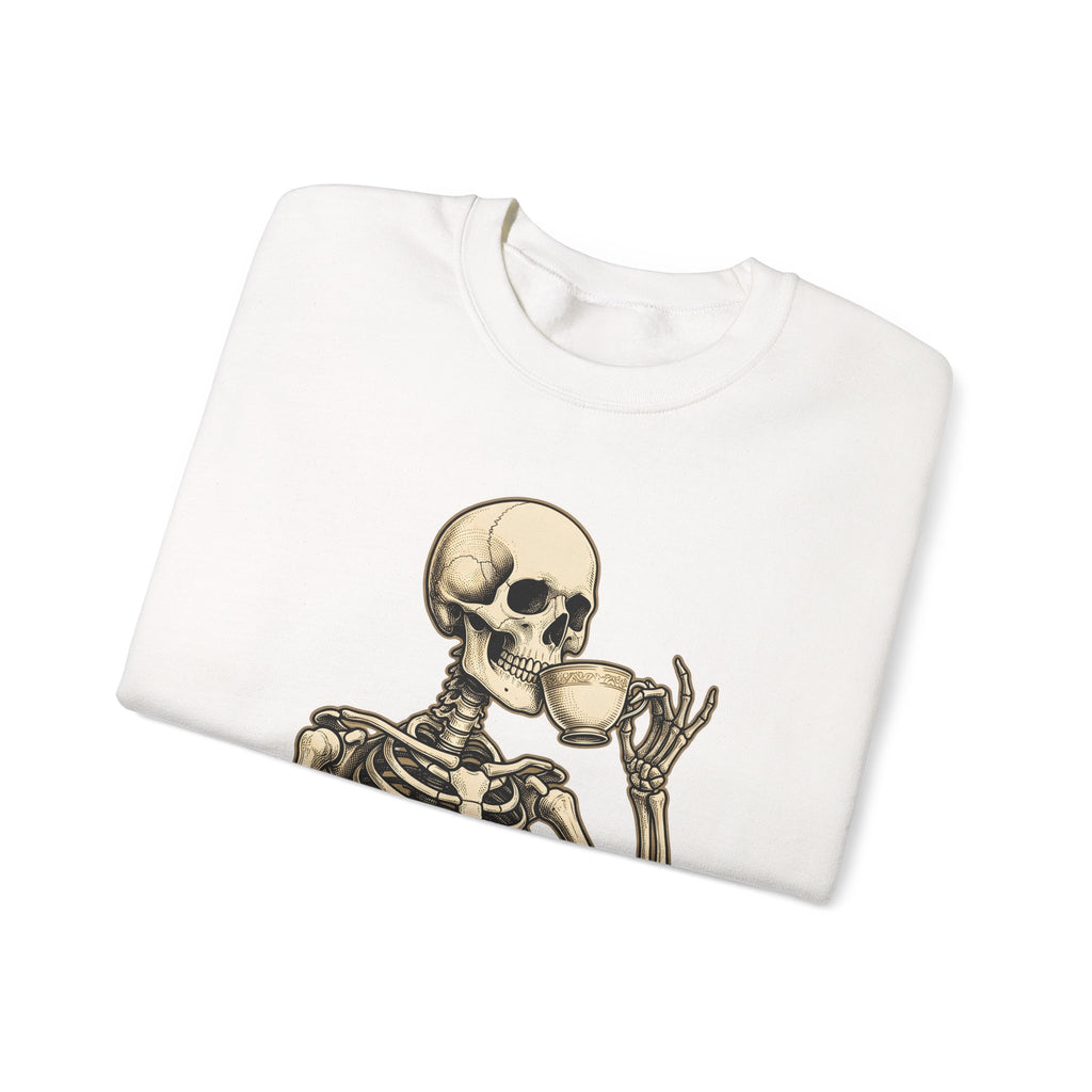 Skeleton Tea Cup Sweatshirt Halloween Goth Gift Women Vintage Sweatshirt Tea Cup Sweatshirt Horror Fan Retro Sweatshirt Dark Graphic Hand