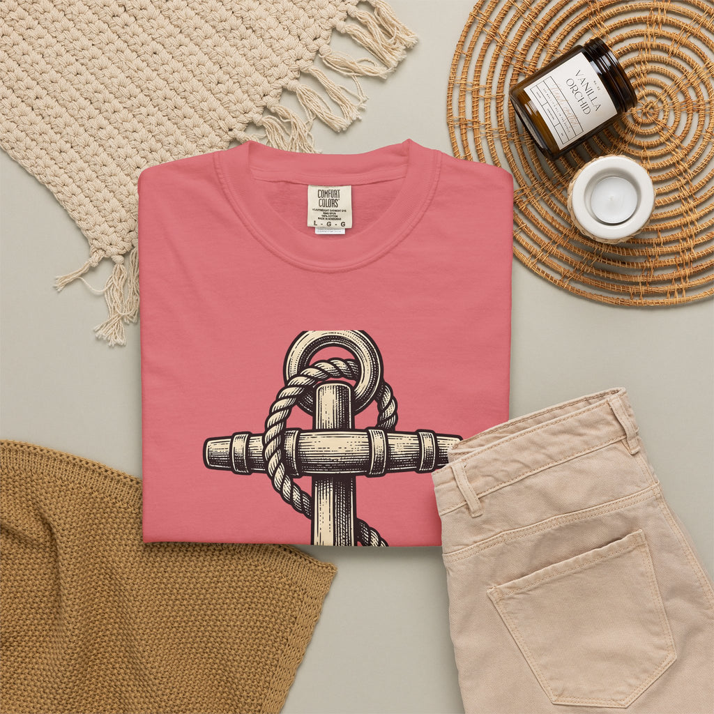 Anchor Line Nautical Beach Gift Old School Rope Sailor Fan Mooring Outline Seaside T-Shirt