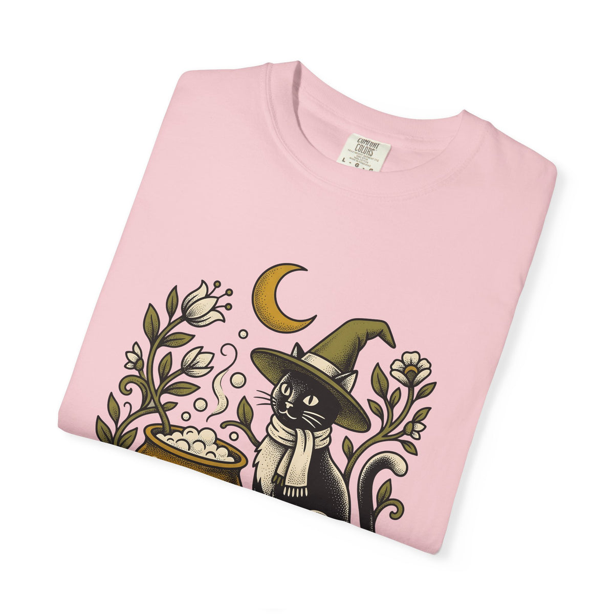 Black Cat Witch Hat Halloween Cat Gift Vintage Witch Hat Horror Fan Retro Feline T-Shirt