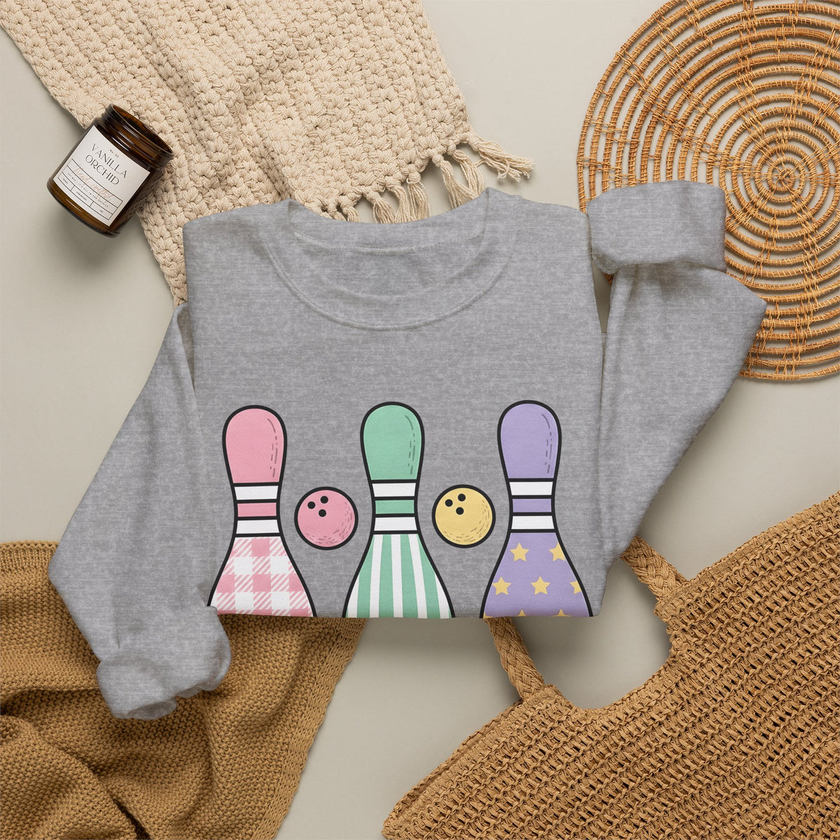 Bowling Pins Sweatshirt Bowling Activity Gift Women Line Art Sweatshirt Tenpins Sweatshirt Bowling Fan Bowling Illustrations Sweatshirt Marker Bowling Ball