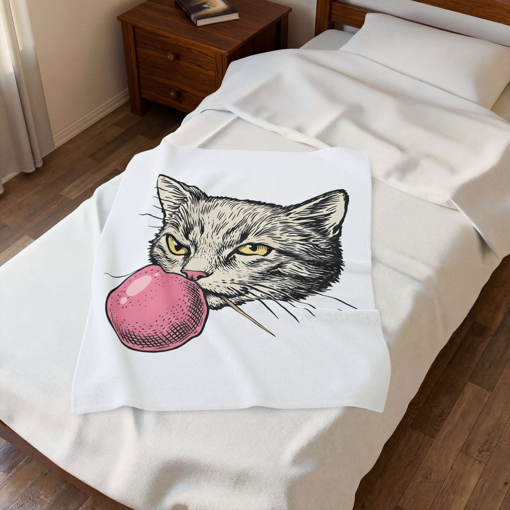 Cat Face Blanket Cat Jokes Gift Women Sketch Blanket Kitten Blanket Feline Fan Drawing Graphic Retro Chewing Gum Blanket