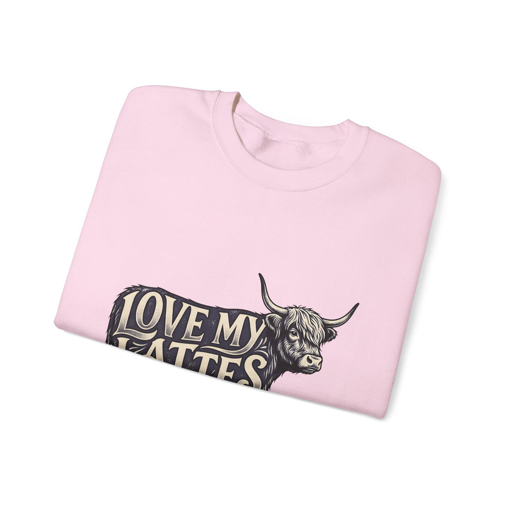 Fuzzy Cattle Sweatshirt Coffee Creatures Gift Women Classic Sweatshirt Cow Sweatshirt Coffee Fan Vintage Sweatshirt Animal Graphic Outline Latte Cup Sweatshirt
