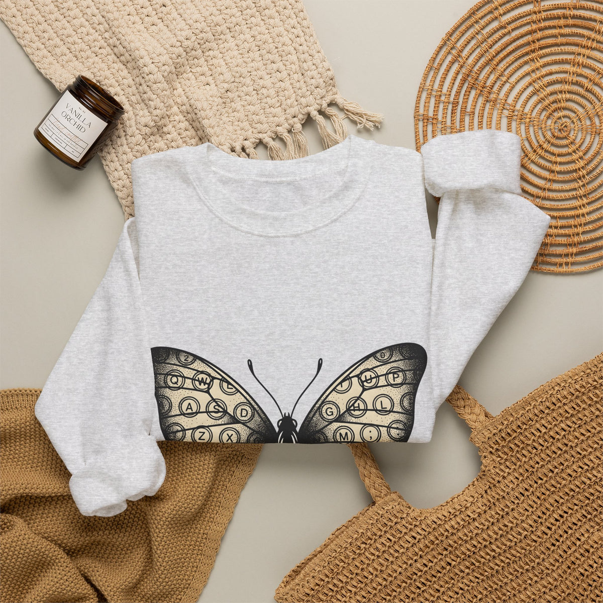 Butterfly Design Sweatshirt Moms Environment Gift Women Sketch Sweatshirt Butterfly Sweatshirt Motherhood Fan Illustration Graphic Cartoon Keyboard Keys