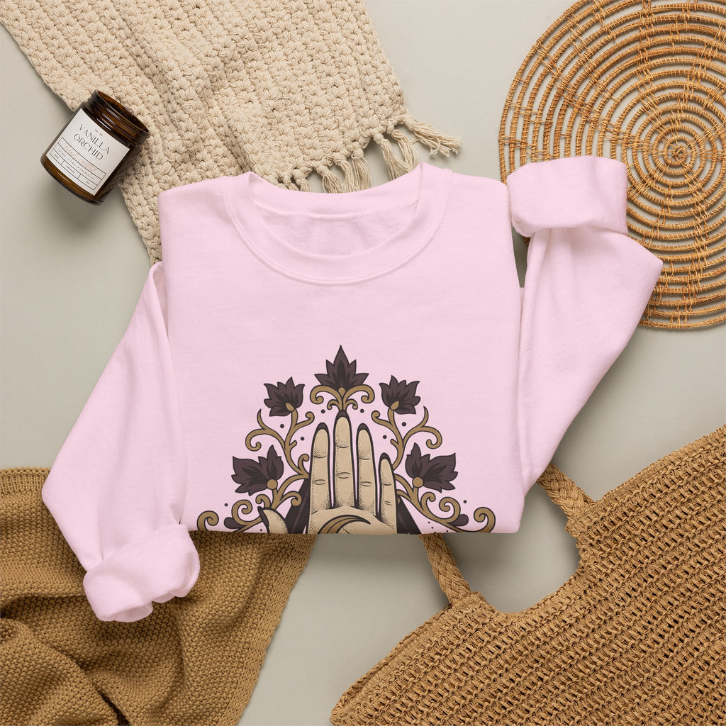 Magical Palm Sweatshirt Boho Chic Metaphysical Gift Women Bohemian Sweatshirt Palmistry Sweatshirt Boho Fan Hippie Sweatshirt Spiritual Graphic Retro Half Moon