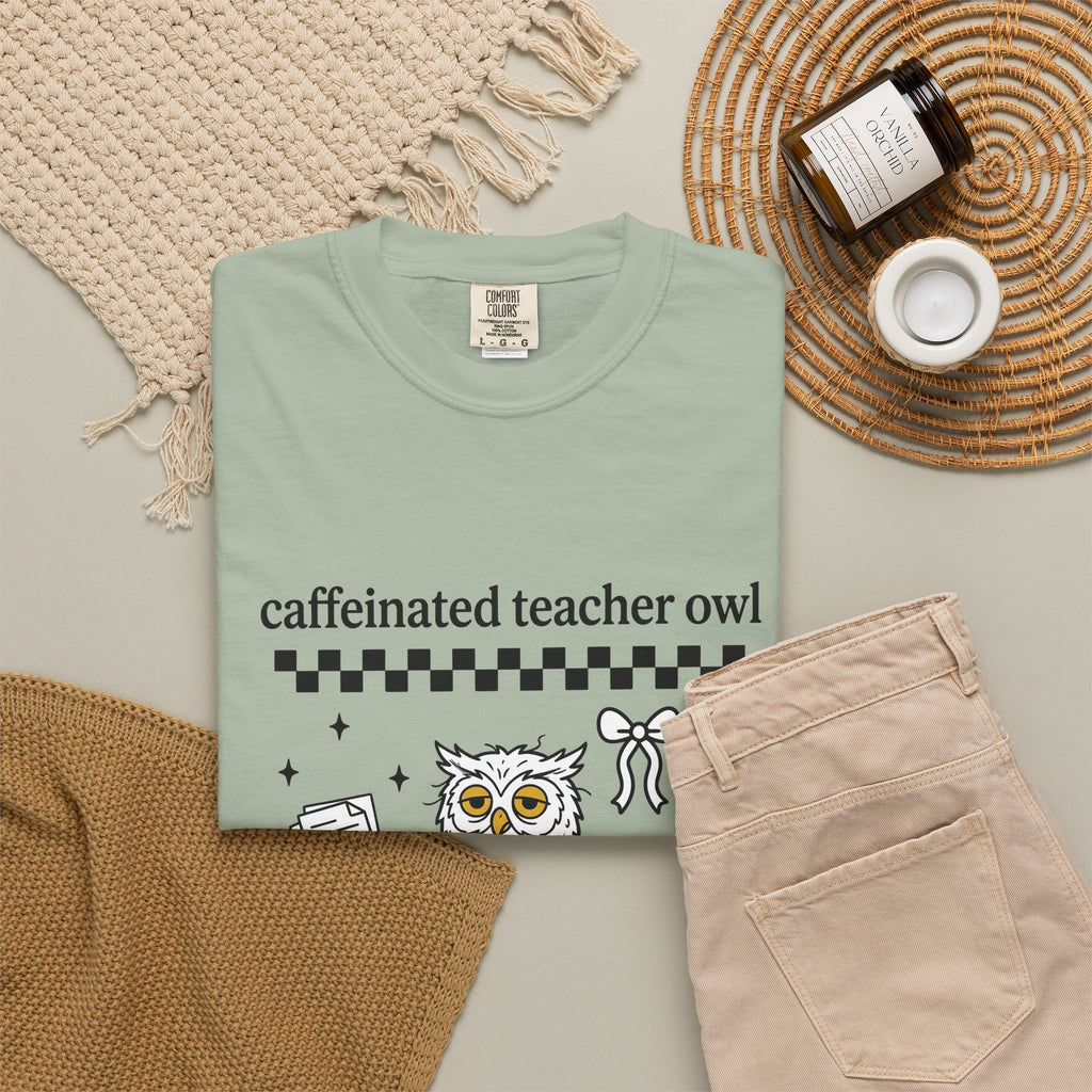 Coffee Owl T-Shirt Teacher Pets Gift Women Kawaii T-Shirt Owl T-Shirt Educator Enthusiast Cute T-Shirt Animal Graphic Hand Drawn Twinkles T-Shirt
