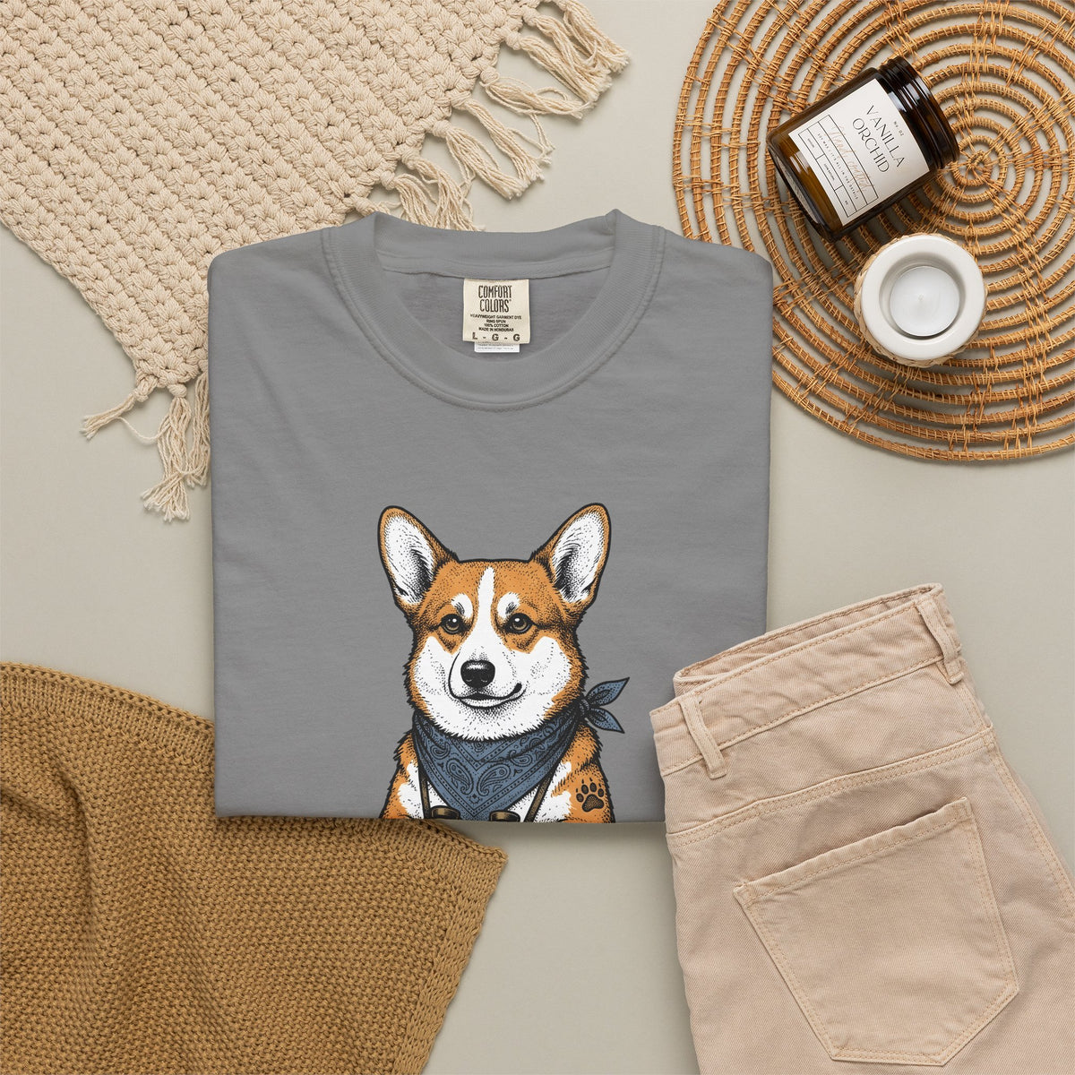 Corgi Puppy T-Shirt Dog Pets Gift Women Sketch T-Shirt Puppy T-Shirt Dog Fan Pup Drawing Pet Graphic Retro Spyglass T-Shirt