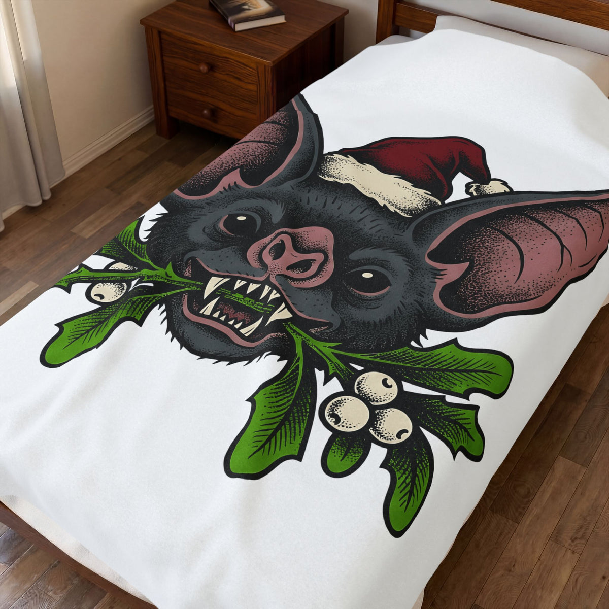 Bat Christmas Hat Blanket Christmas Alternative Gift Women Traditional Blanket Santa Hat Blanket Xmas Fan Vintage Blanket Gothic Graphic Retro