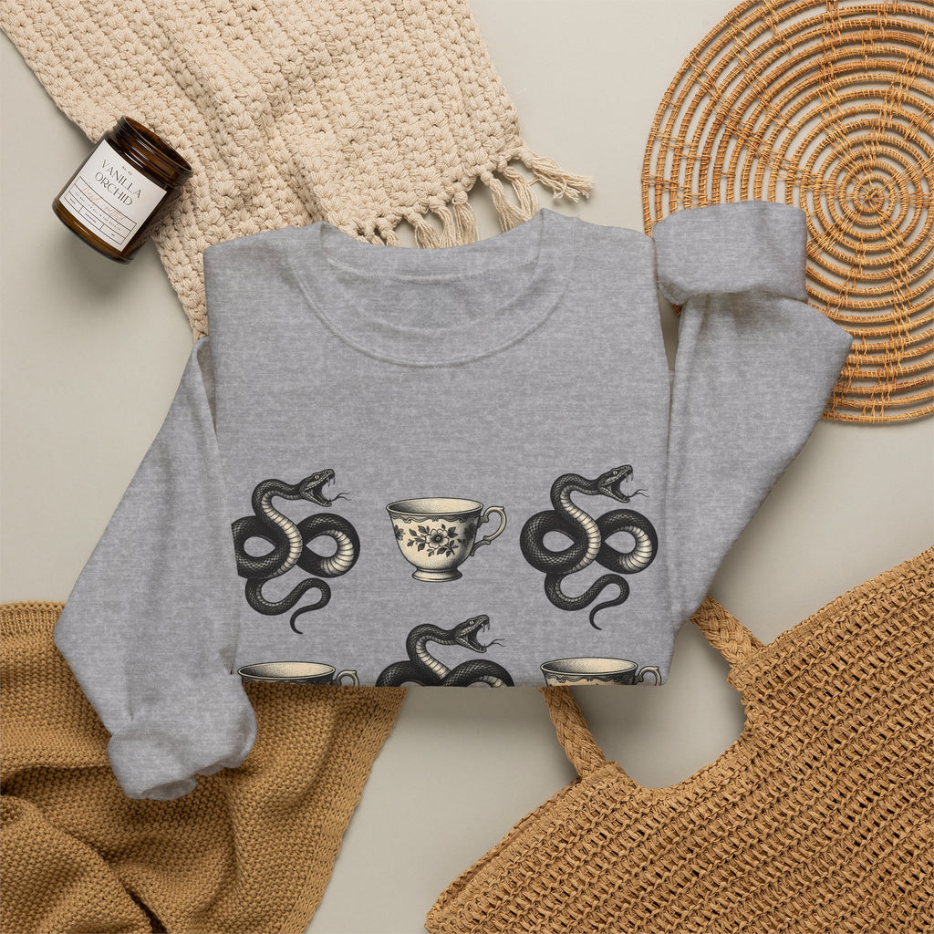 Serpent Tea Cup Sweatshirt Boho Chic Magic Gift Women Retro Sweatshirt Tea Cup Sweatshirt Hippie Fan Vintage Sweatshirt Mystical Graphic Dark Flower Sweatshirt Sweatshirt