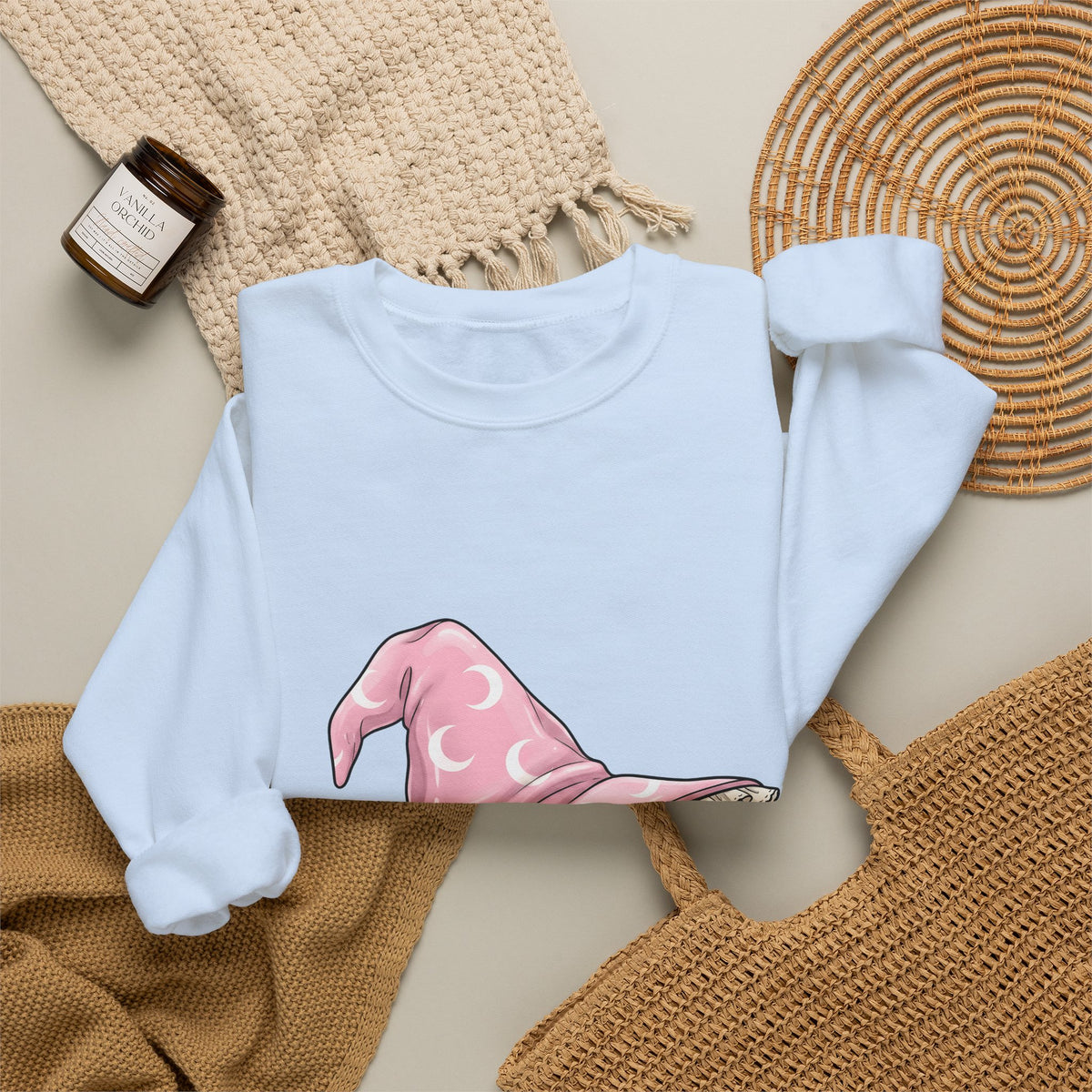 Witch Hat Halloween Witch Gift Kawaii Pointy Hat Spooky Fan Magical Cartoon Crescent Moon Sweatshirt